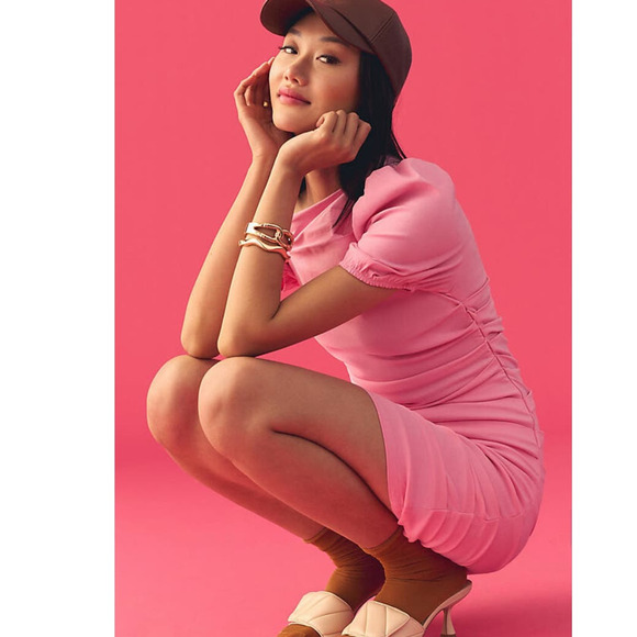 New Anthropologie Maeve Slim Puff-Sleeve Ruched Dress $148  PLUS 1X  White - Picture 8 of 8